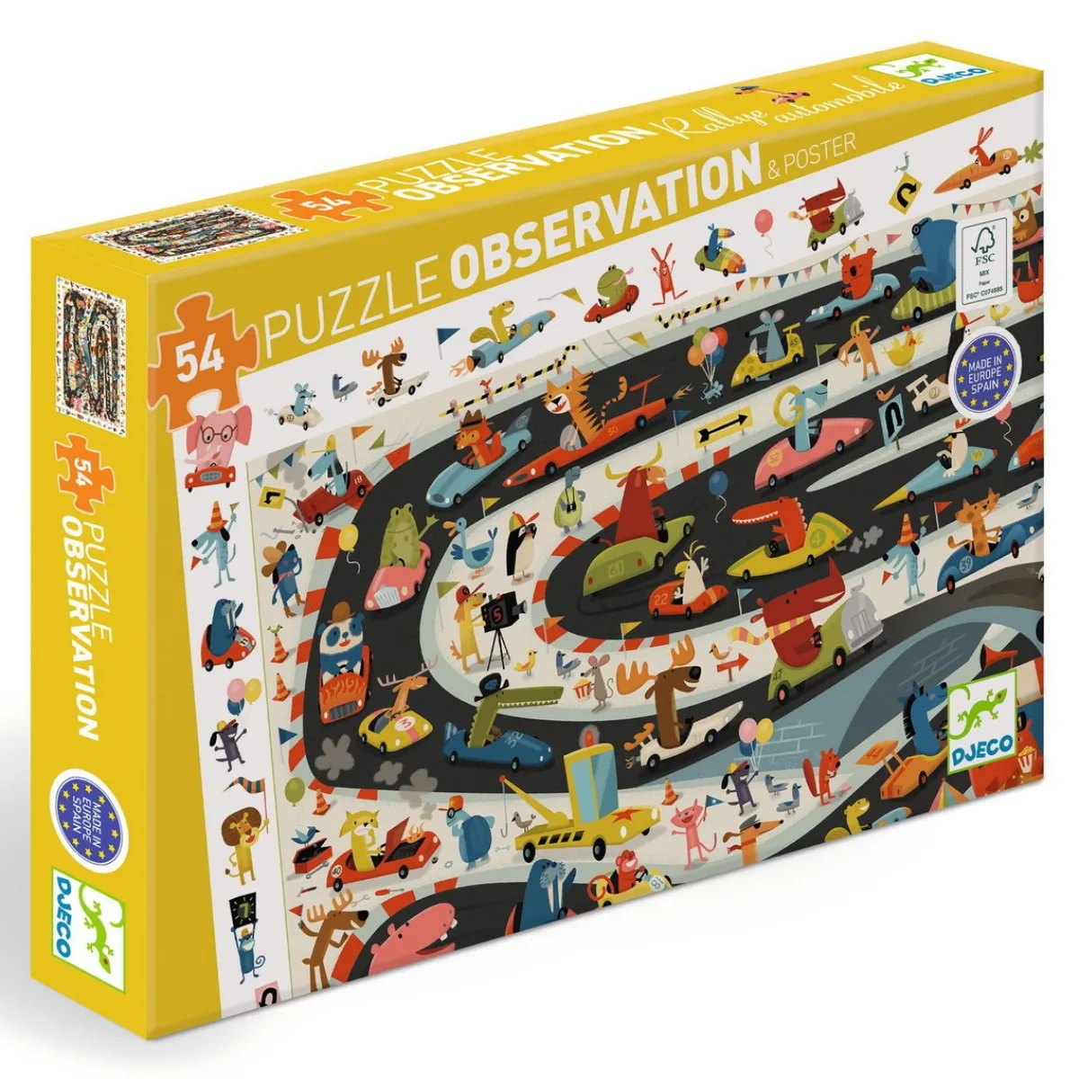 Barn Djeco pussel Car Rally, barnpussel med rallybilar, 54 bitar, 61×38 cm