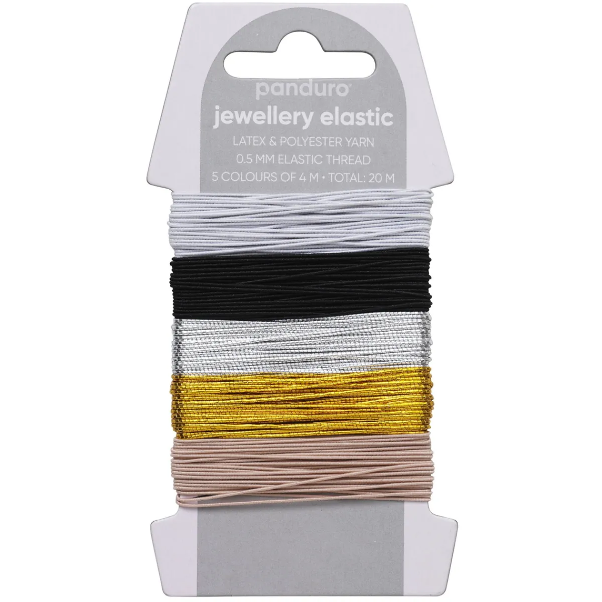 Panduro Jewellery Elastisk smyckestråd Ø0,5 mm soft mix – 5×4 meter tråd, varav 2 med metallicfärg | Elastisk Smyckestråd