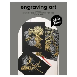 Panduro Hobby Engraving art Golden Nature – scratch art med 3 st. A4-ark, guldiga naturmotiv