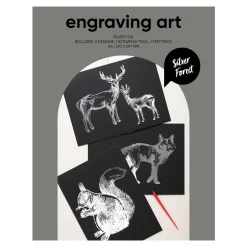 Panduro Hobby Engraving art Silver Forest – scratch art med 3 st. A4-ark, silvriga skogsmotiv