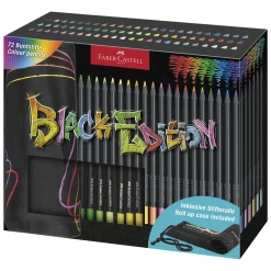 Faber-Castell Black Edition vaxbaserade färgpennor 72-pack + hoprullbart pennfodral | Färgpennor