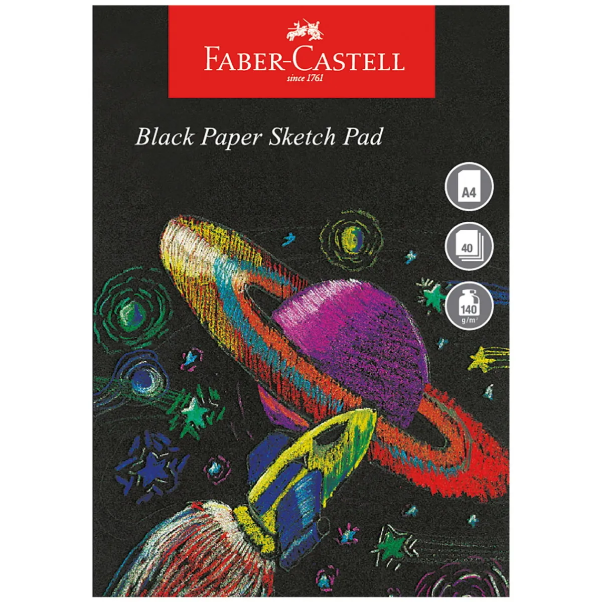 Faber-Castell Black Paper skissblock A4 – 210×297 mm, 40 svarta ark, 140g/m² | Barn Ritblock
