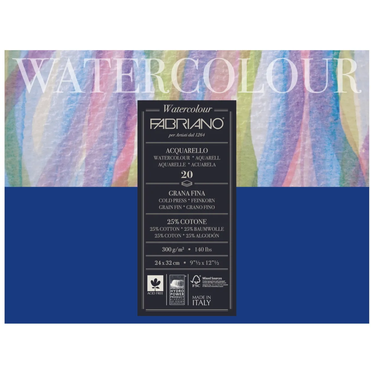 Fabriano Watercolour akvarellblock GF 24×32 cm, 20 ark, 300 g/m² | Akvarellblock