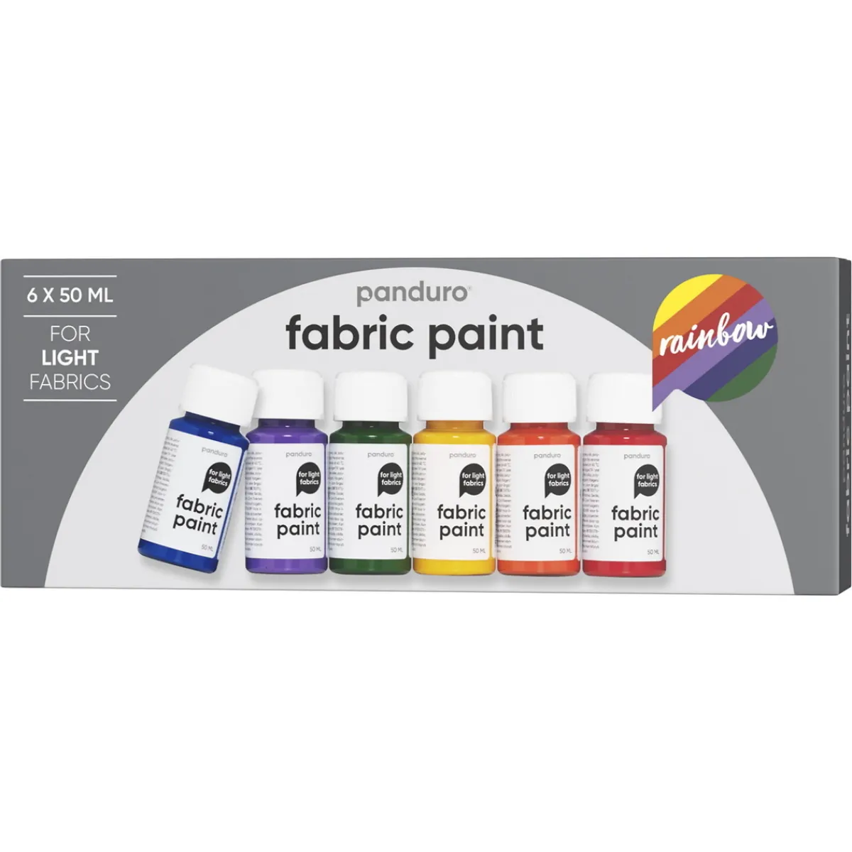 Panduro Fabric Paint Fabric Paint Rainbow set 6×50 ml, textilfärger i basfärger för ljust tyg