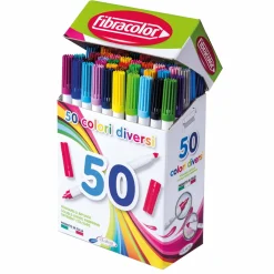 Fibracolor tuschpennor 50-pack, 50 dubbelspets-pennor i 50 olika färger | Barn Barnpennor