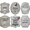 Panduro Design Flasketiketter till halloween, 6 st. motbjudande teman. Storlek 10×10–13 cm