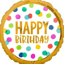 Barn Amscan Folieballong Ø45 cm – färgglada prickar med texten Happy birthday