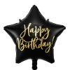 Barn PartyDeco Folieballong Ø45 cm – svart stjärna med texten Happy birthday