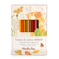 Barn Moulin Roty Färgpennor 12-pack med djurtema + 3 färgläggningskort