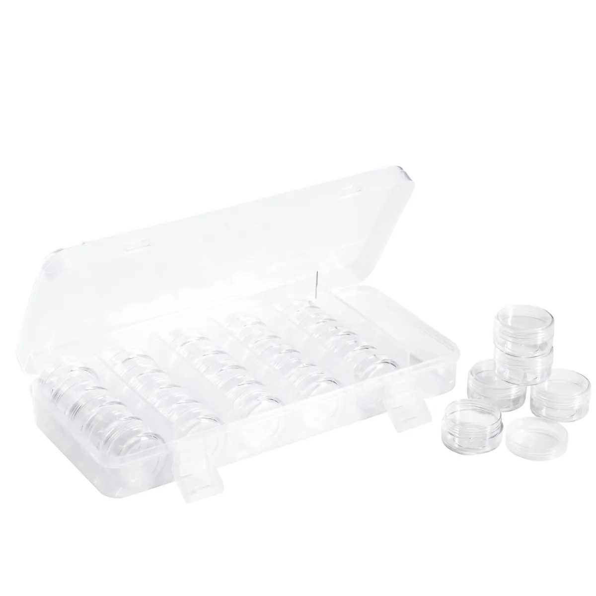Panduro Hobby Förvaringsbox med 30 stycken cirkelformade burkar – 2,8 cm höga och 4 cm i diameter