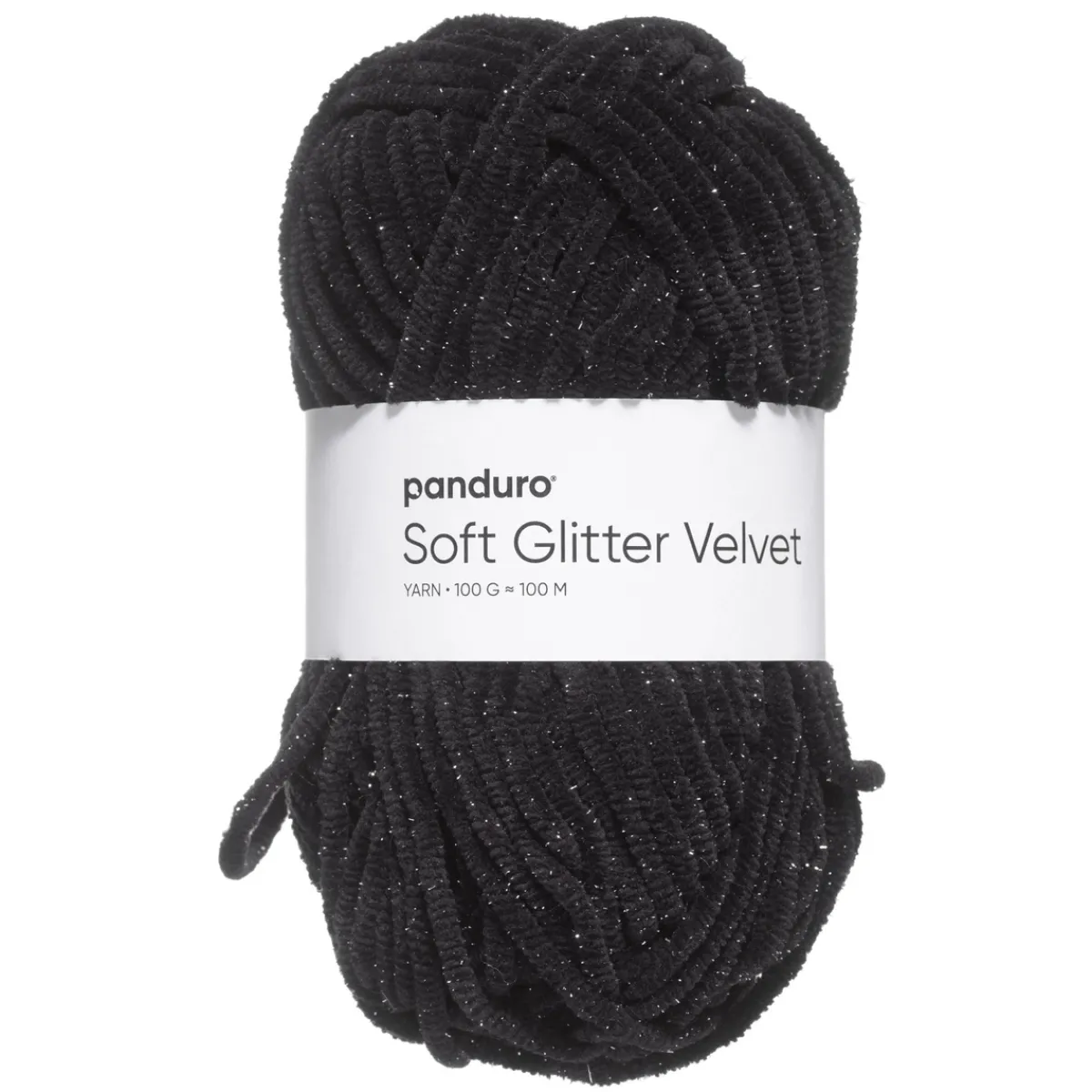 Panduro Yarn Garn Soft Glitter Velvet 100g svart | Akrylgarn