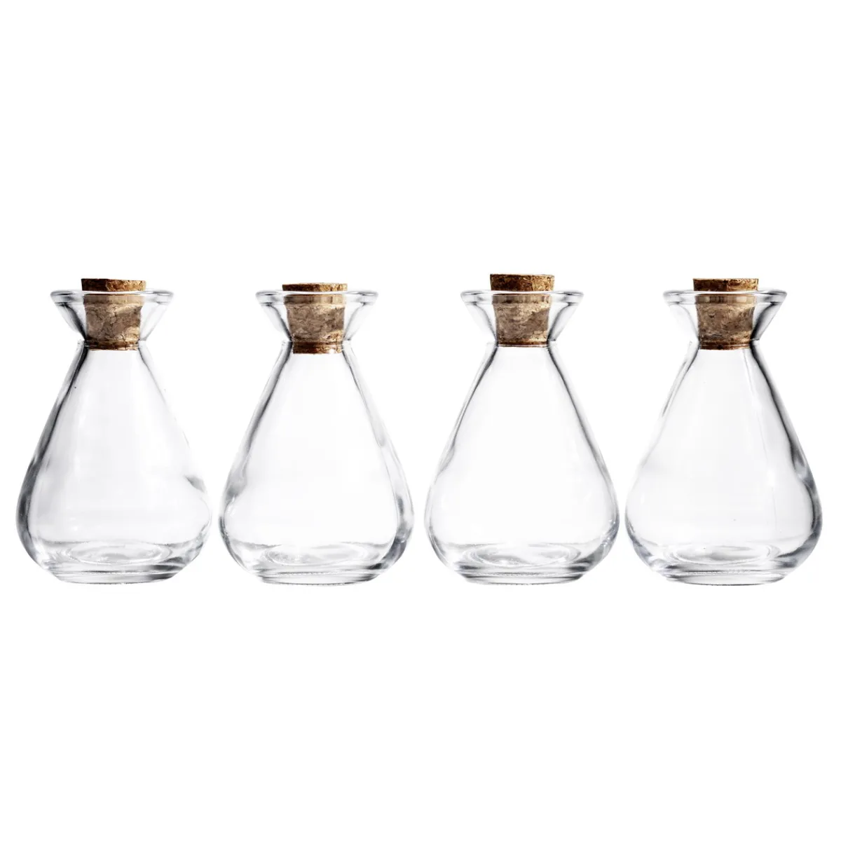 Panduro Hobby Glasflaskor med kork 4-pack, höjd 10,5 cm, Ø7 cm, rymmer 150 ml | Glas & Porslin