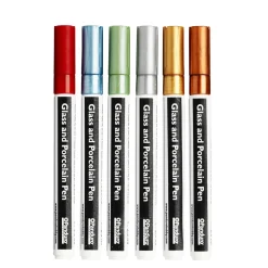 Panduro Hobby Glas & porslinspennor 6-pack i metallicfärger, 2 mm spets | Porslin- & Glasfärgspennor
