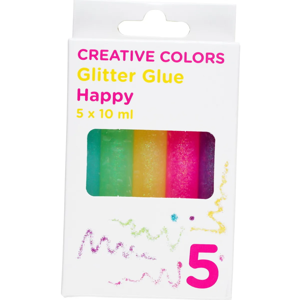 Barn Creative Colors Glitterlim 5-pack happy – 5 riktigt glada färger à 10 ml