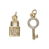 Panduro Jewellery 2 guldfärgade hängen charms, hänglås strass 7,5×15,5, nyckel strass 6,6×16 mm