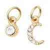 Panduro Jewellery 2 guldfärgade hängen charms med strass, måne 5,5×7,5 mm, sol Ø4,5 mm