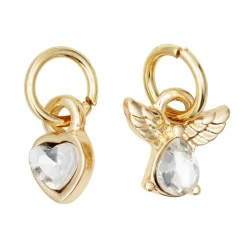 Panduro Jewellery 2 guldfärgade hängen charms med strass, ängel 7,5×6 mm, hjärta Ø4,8 mm | Metallhängen