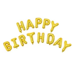 Panduro Hobby Happy Birthday folieballonger, guld – total bredd ca 270 cm | Barn Ballonger