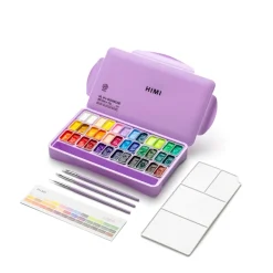 HIMI Gouache Twin Cup Kit, 36 jelly gouache-färger, 3 penslar och palett | Gouachefärger