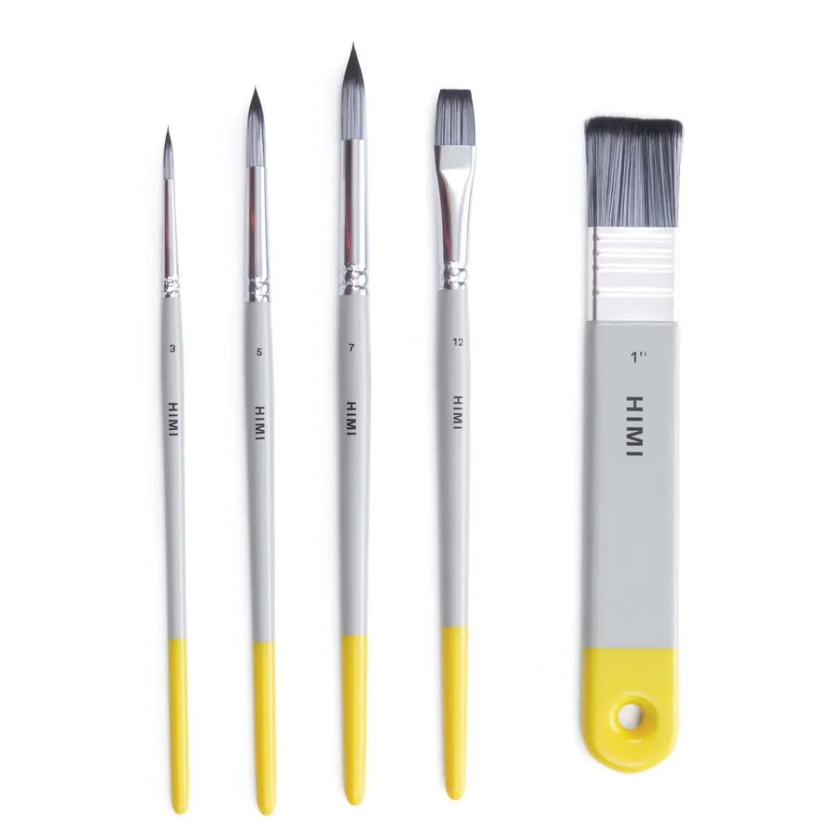 HIMI Watercolour, 5-pack akvarellpenslar, 3 runda, 1 flat och 1 bred flat