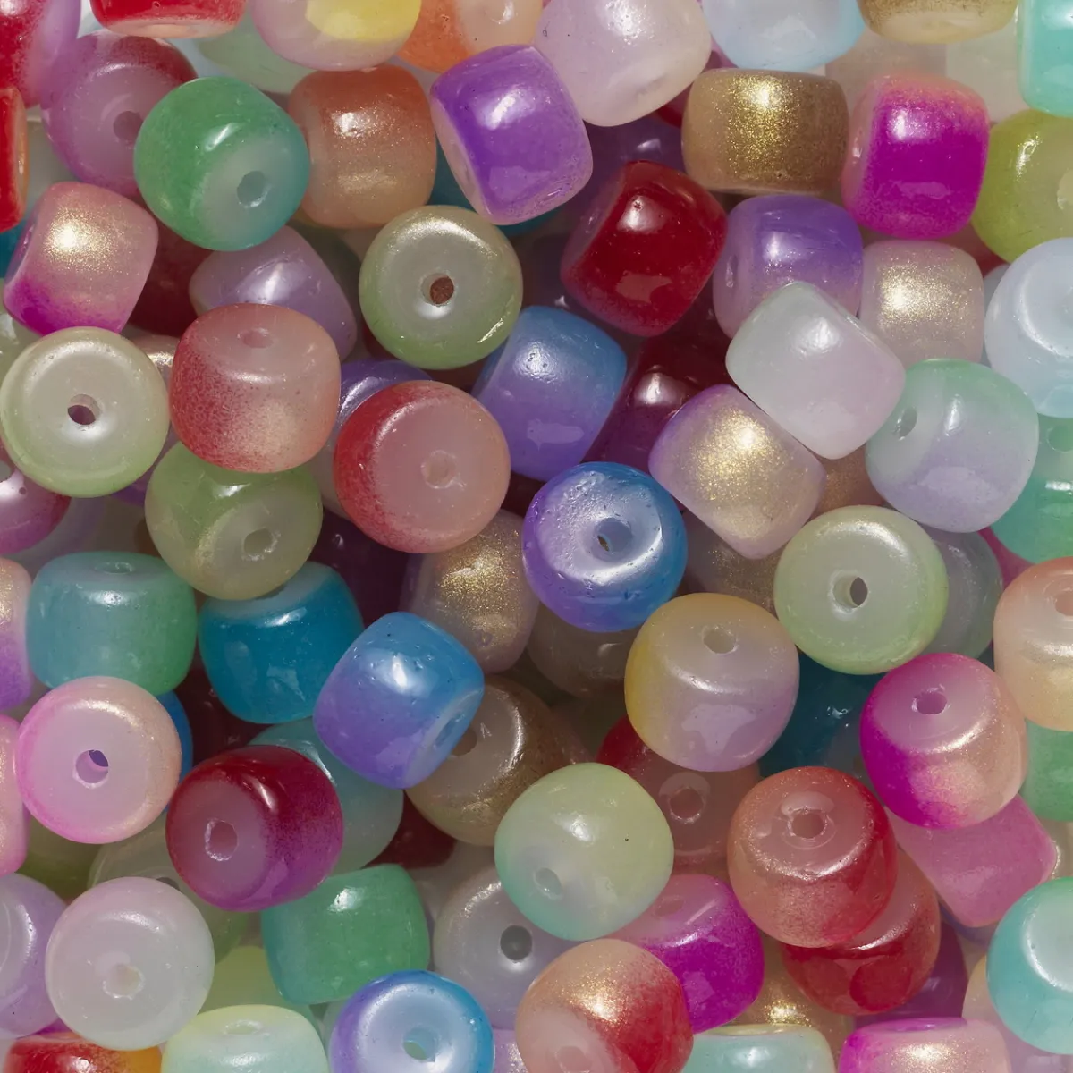 Panduro Jewellery 200 hjulformade glaspärlor med härligt skimrande färger, Ø8 mm, 6 mm tjocka