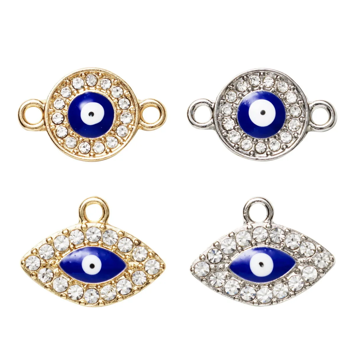 Panduro Jewellery Hängen charms 2 par ögon, evil eye & ovala, guld- och silverfärgade med strass | Metallhängen