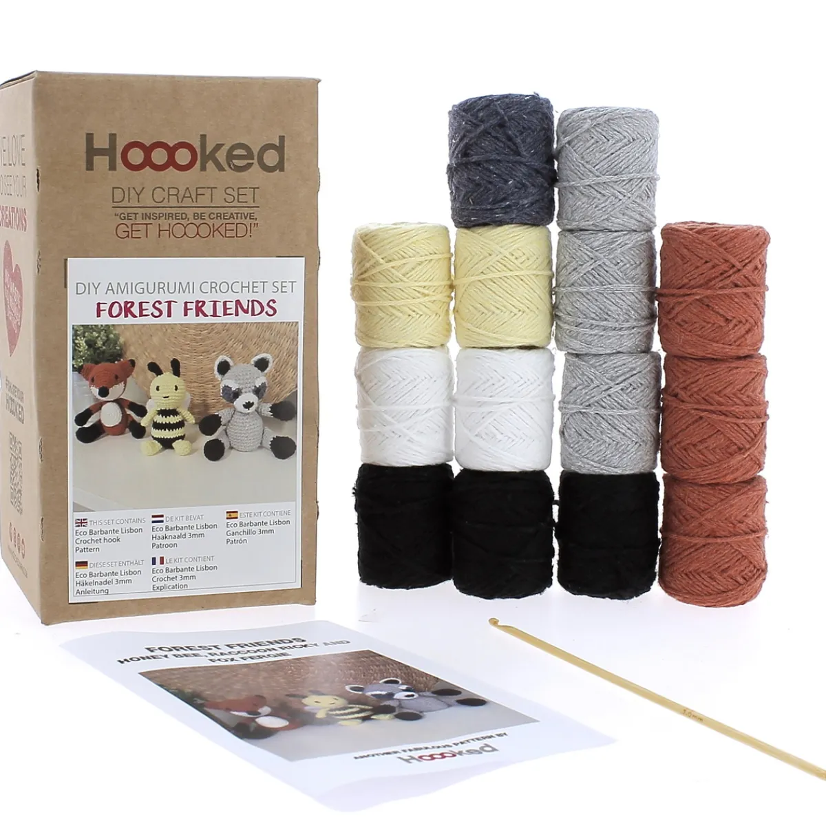 Hoooked Hooked DIY-kit Forest friends, virka 3 söta skogskompisar
