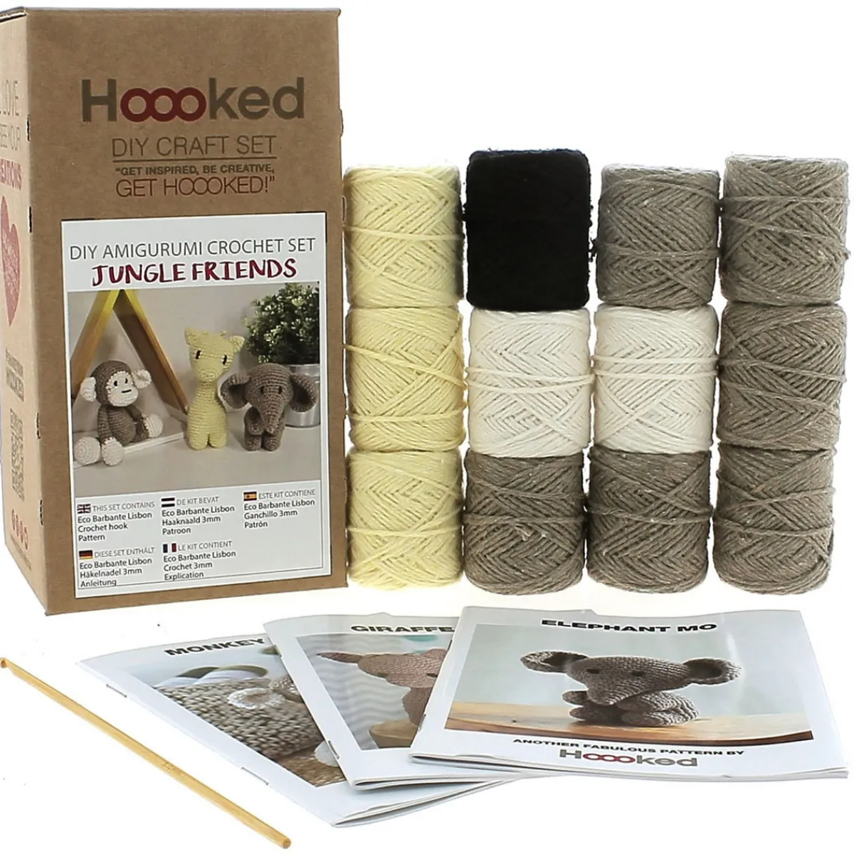 Hoooked Hooked DIY-kit Jungle friends, virka 3 roliga djungelkompisar | Materialsatser