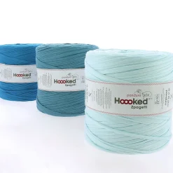Hoooked Zpagetti Medium trikågarn 900 g turkos – Turqoise/Aqua shades ZP005-21, pris per styck | Bomullsgarn