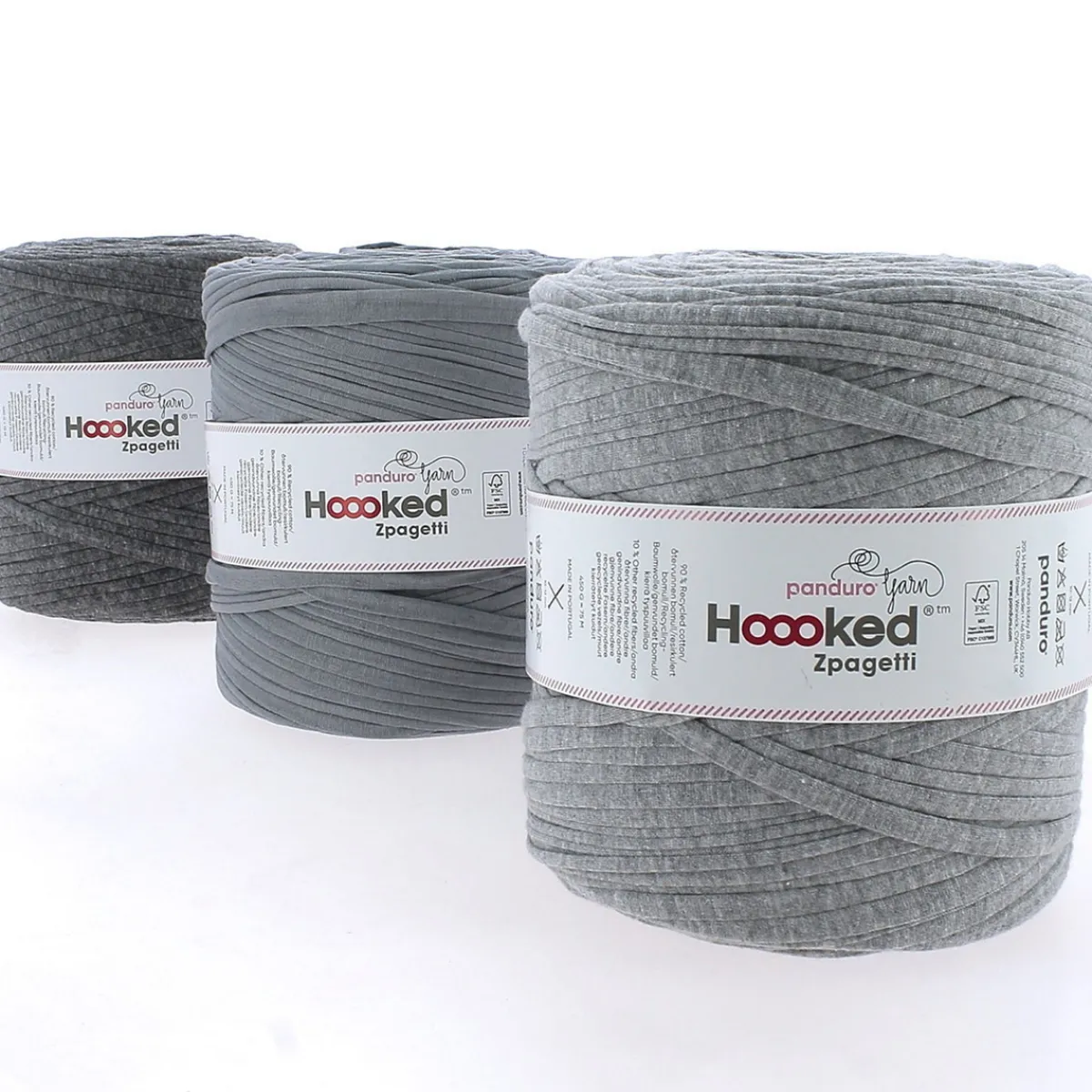 Hoooked Zpagetti Medium trikågarn 900 g grå – Grey Shades ZP005-12, pris per styck | Bomullsgarn