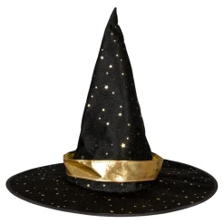 Joker Häxhatt halloween, svart med glänsande guld-detaljer, barnstorlek. Ø32 cm, längd 28 cm | Barn Utklädnad