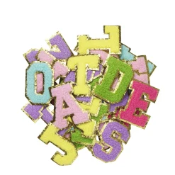 Panduro Hobby Iron-On bokstäver, färgglad mix med guldglitter, 40 st. A–Z, längd 6 cm