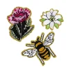 Panduro Hobby Iron-on tygmärke garden 3 st. Guldglittrande blommor & ett bi, Ø30–45 mm