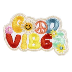 Panduro Hobby Iron-on tygmärke med färgglad text Good vibes 70×40 mm