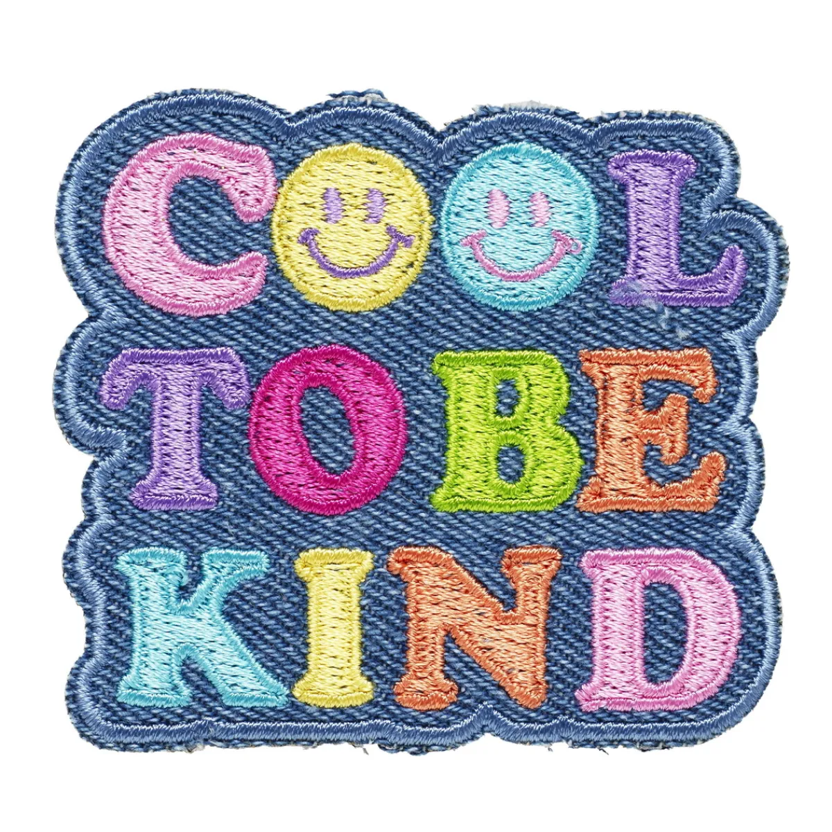 Panduro Hobby Iron-on tygmärke med texten Cool to be kind + smileys, 65×57 mm