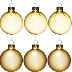 Decoris Julgranskulor, 6 st. fina guldiga julkulor av glas Ø6 cm – 3 matta & 3 blanka | Julgranskulor