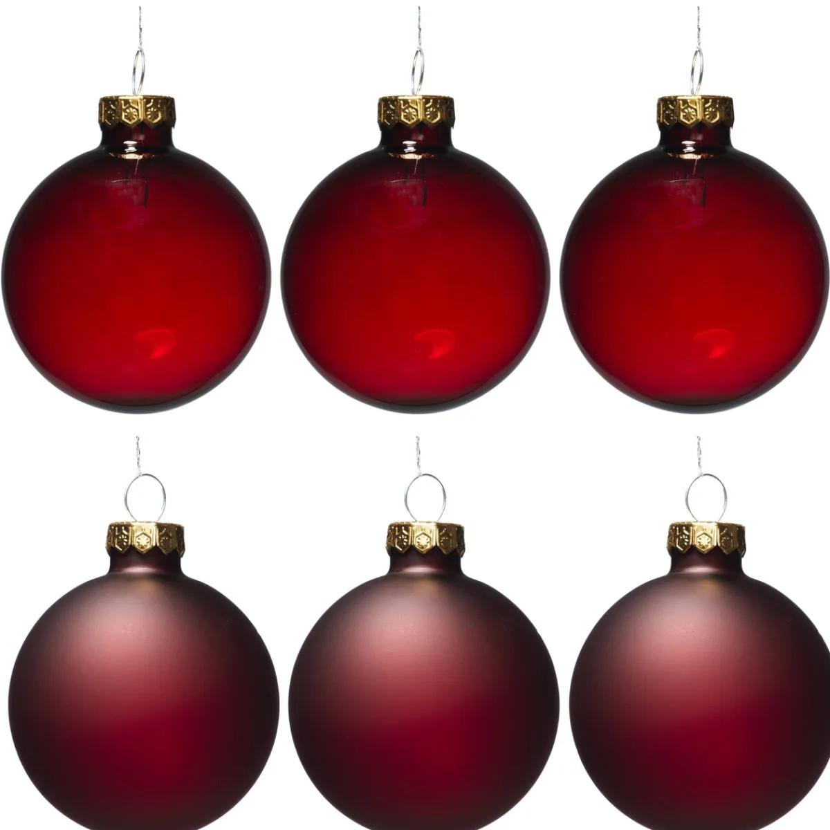 Decoris Julgranskulor, 6 st. fina röda julkulor av glas Ø6 cm – 3 matta & 3 blanka | Julgranskulor