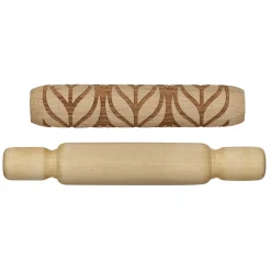 Panduro Hobby Kavel med mönster för lera, blad-motiv, 1 mönstrad kavel och 1 slät. Tillverkade av trä
