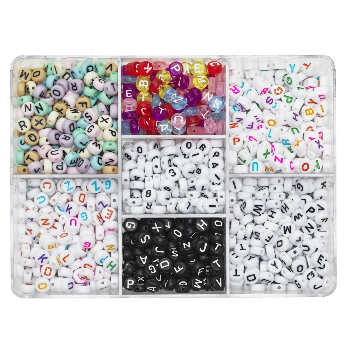 Panduro Hobby Kit med ca 1300 runda bokstavspärlor A-Z, vita, svarta och färgade med bokstäver i olika färger! | Barn Pärlor