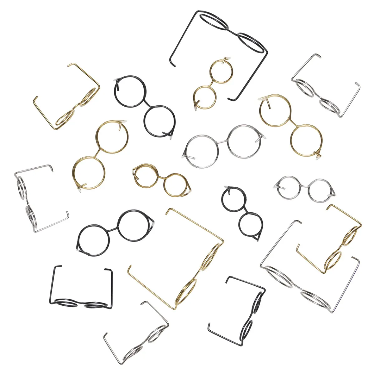 Panduro Hobby Kit med miniatyr-glasögon, 18 st. 9 stora & 9 små, silver, guld, svart.
