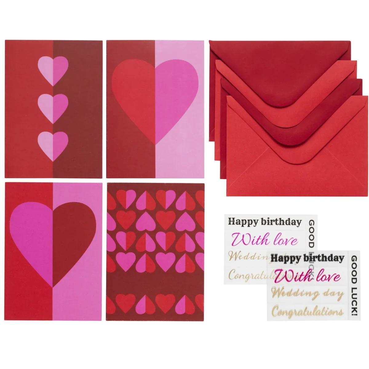 Panduro Design Kortkit Hjärta, alla hjärtans dag & Valentine's – 4 × A5-kort, kuvert och stickers-ark