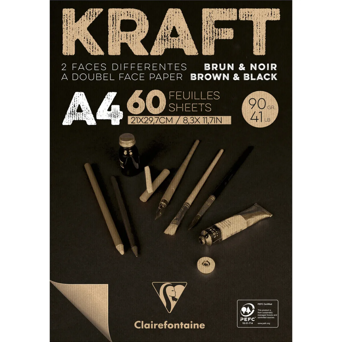 Clairefontaine Kraft block A4 Brown/Black | Block