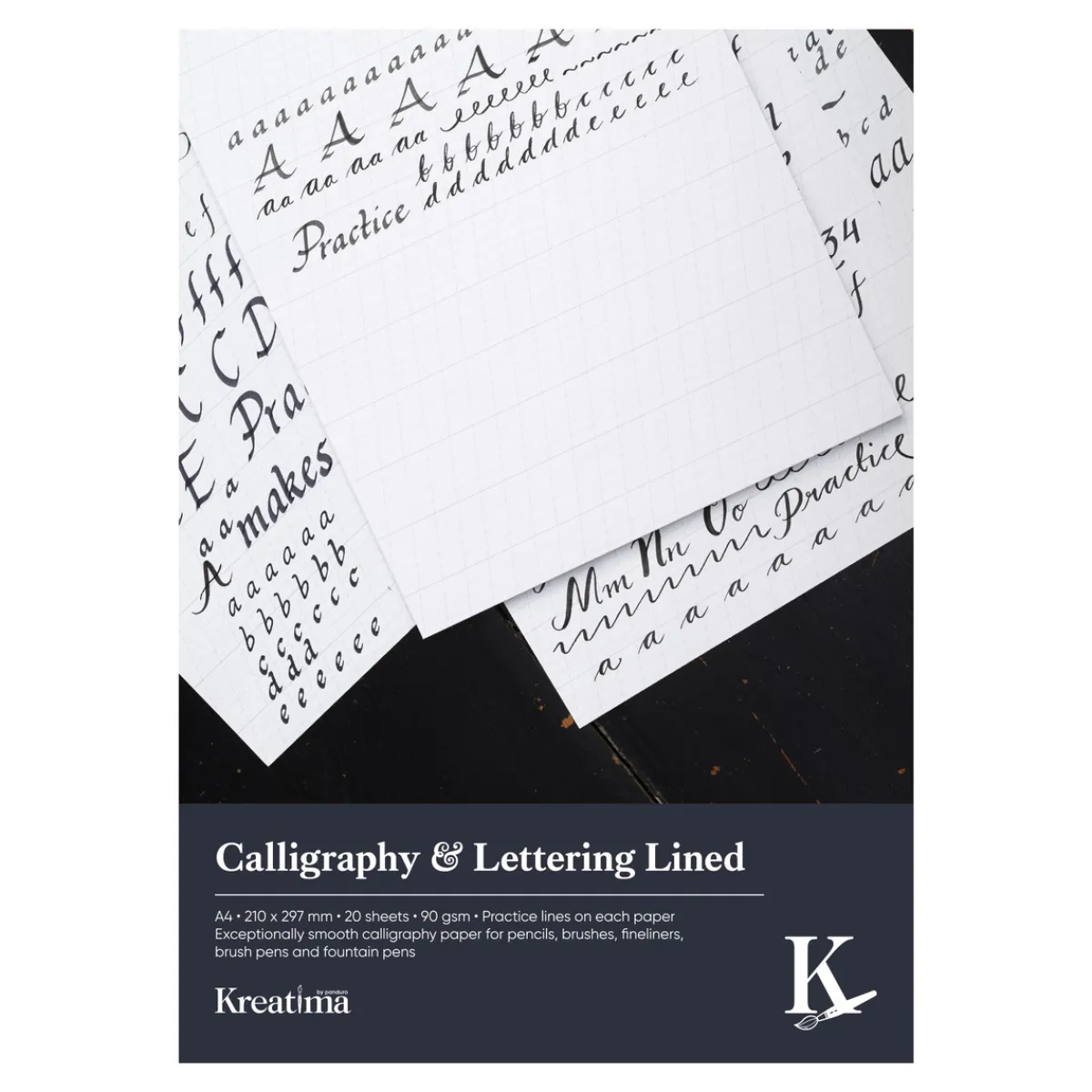 Kreatima Calligraphy & Lettering linjerat kalligrafiblock, A4 (210×297 mm), 20 ark, 100 g/m² | Block
