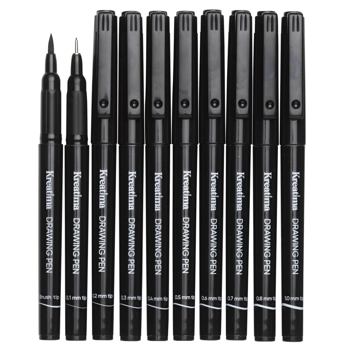 Kreatima Fineliners – 10-pack tuschpennor i 10 storlekar 0,1–0,8, 1,0 mm + penselspets | Tuschpennor & Markers