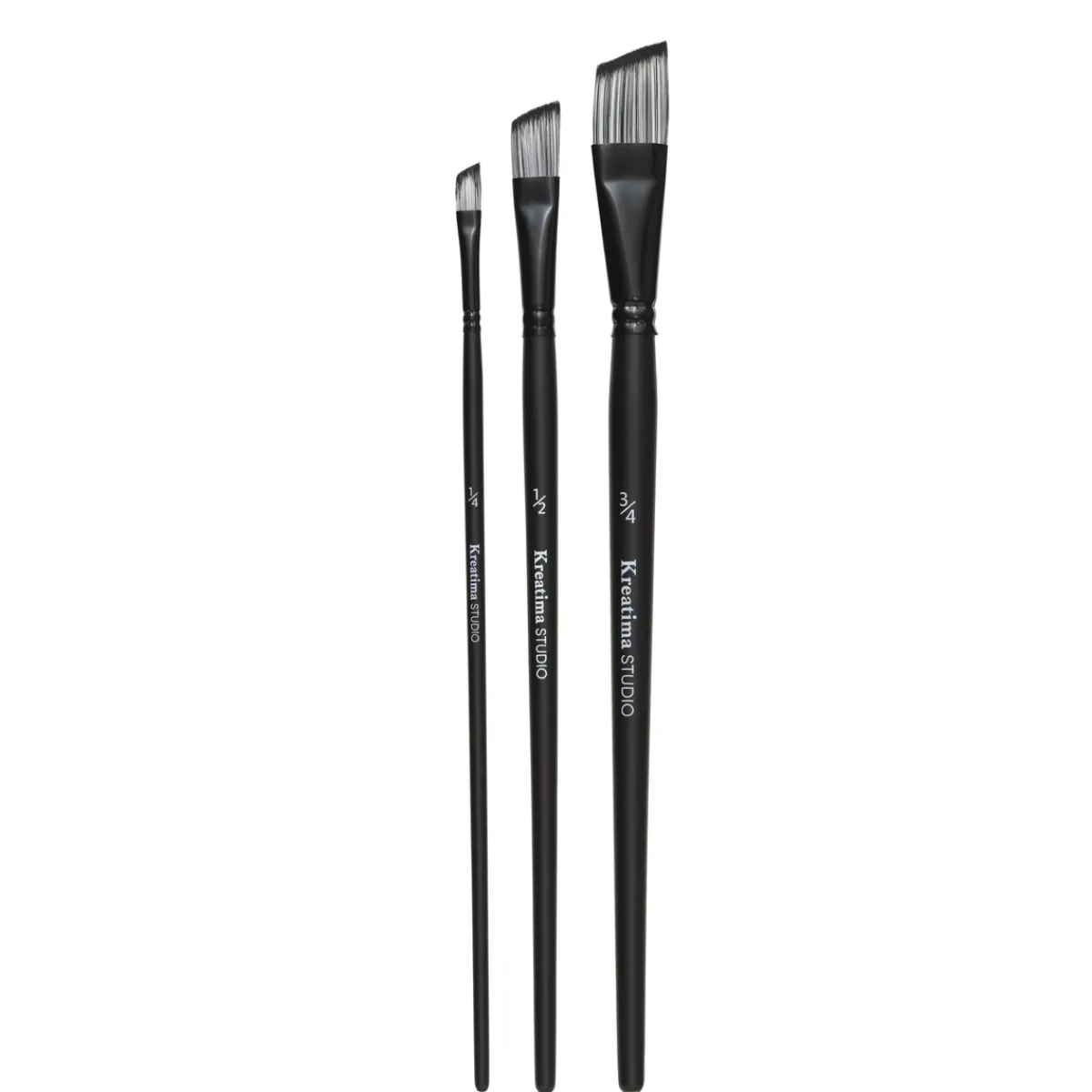 Kreatima pensel Studio Flat Slant 3-pack, #1/4, 1/2, 3/4 – syntetpenslar, snedskuret borst | Konstnärspenslar Akryl