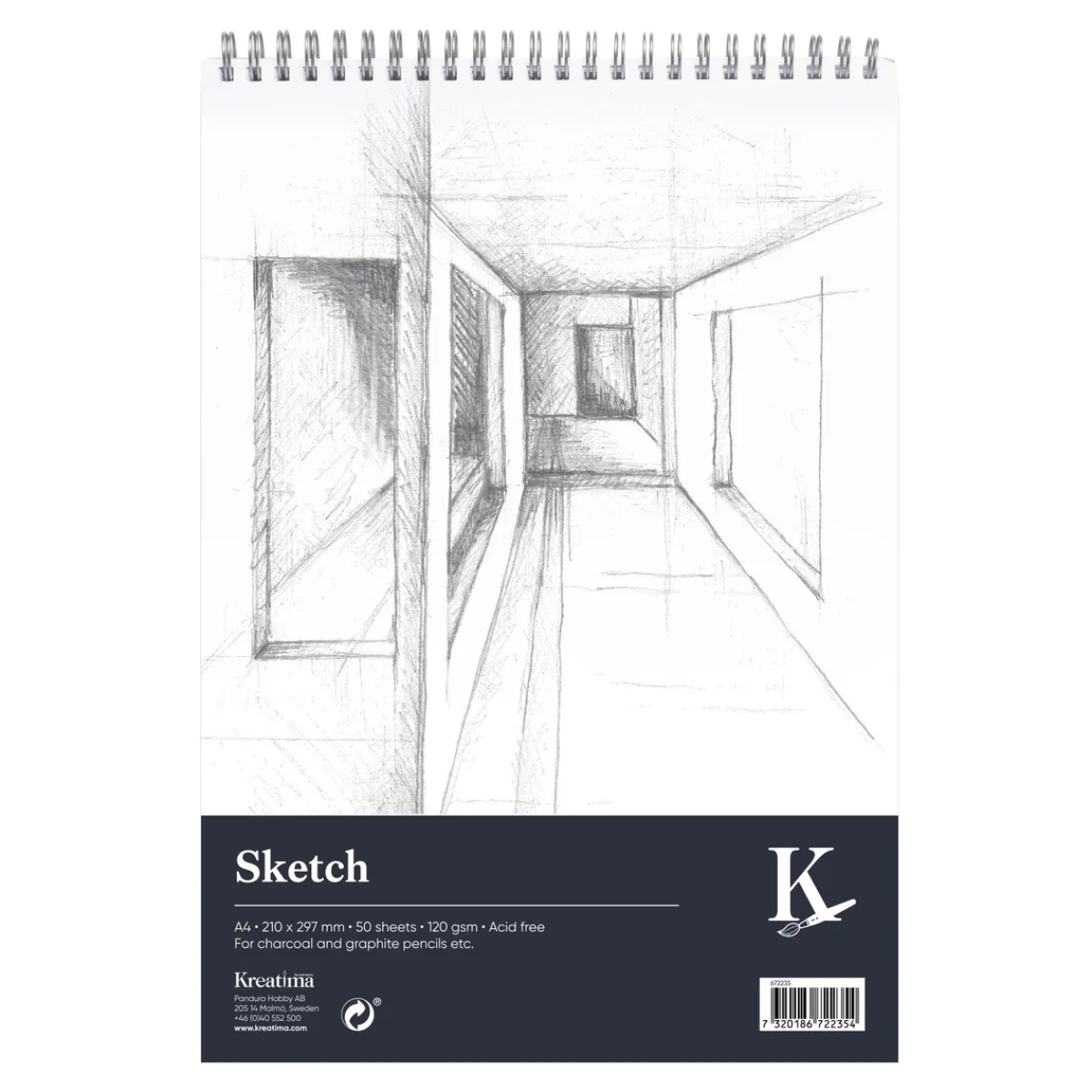 Kreatima Sketch spiralbundet skissblock A4 – 210×297 mm, 50 ark, 120g/m² | Block