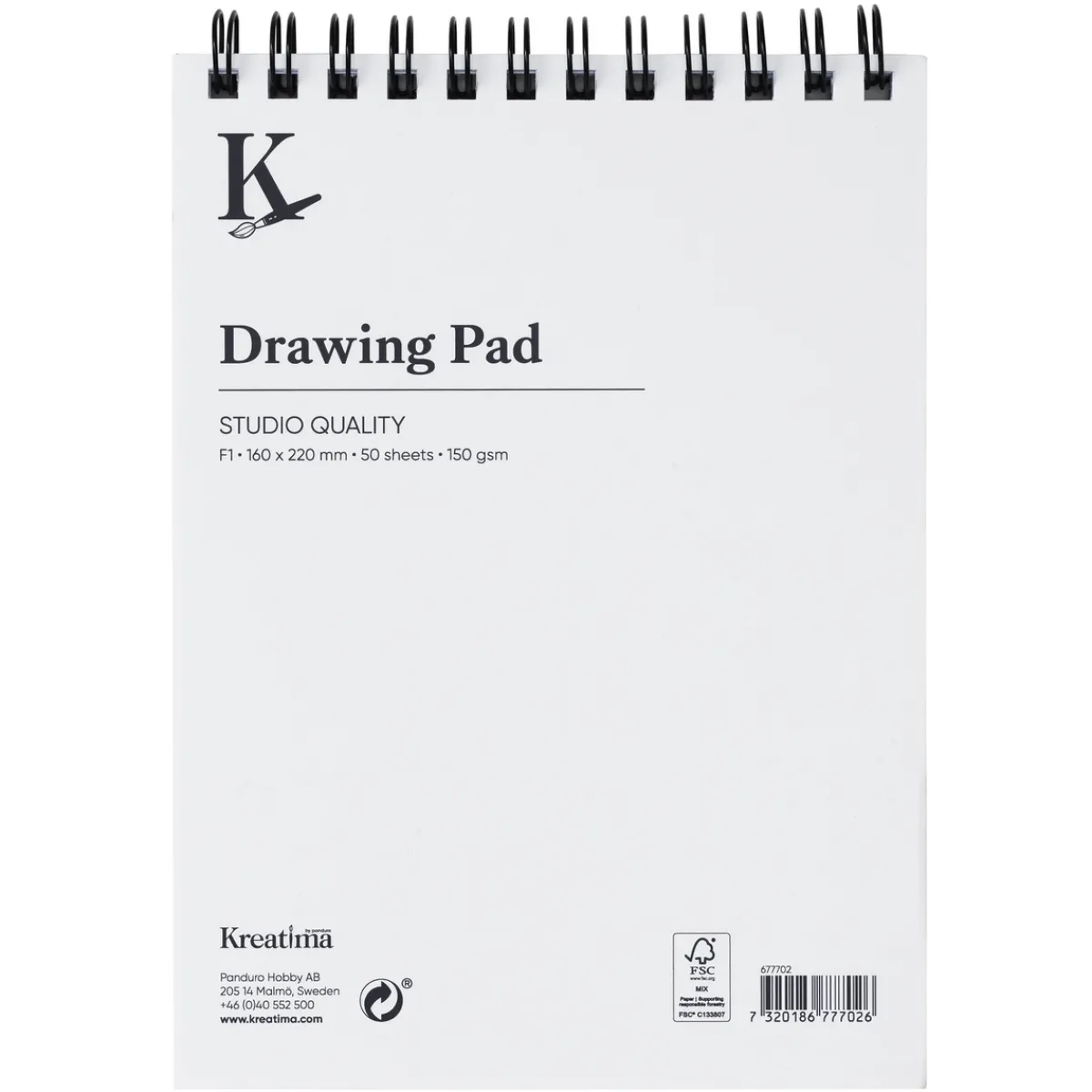 Kreatima Studio Drawing spiralbundet ritblock F1 (160x220 mm), 50 ark, 150 g/m² | Block
