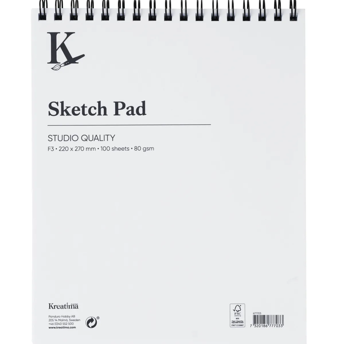 Kreatima Studio Sketch spiralbundet skissblock F3 (220x270 mm), 100 ark, 80 g/m² | Block