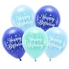 PartyDeco Latexballonger 5-pack Ø26 cm – blått tema med texten Happy Birthday | Barn Ballonger