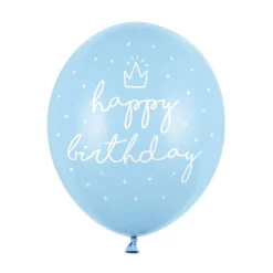 PartyDeco Latexballonger 6-pack Ø30 cm – ljusblåa med texten Happy birthday | Barn Ballonger